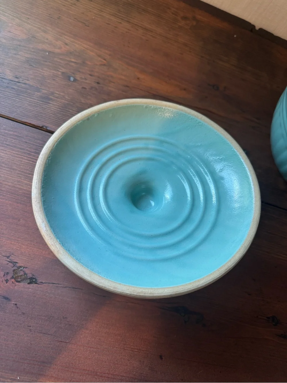 Vintage USA Pottery Aqua/Teal Stoneware Casserole Dish